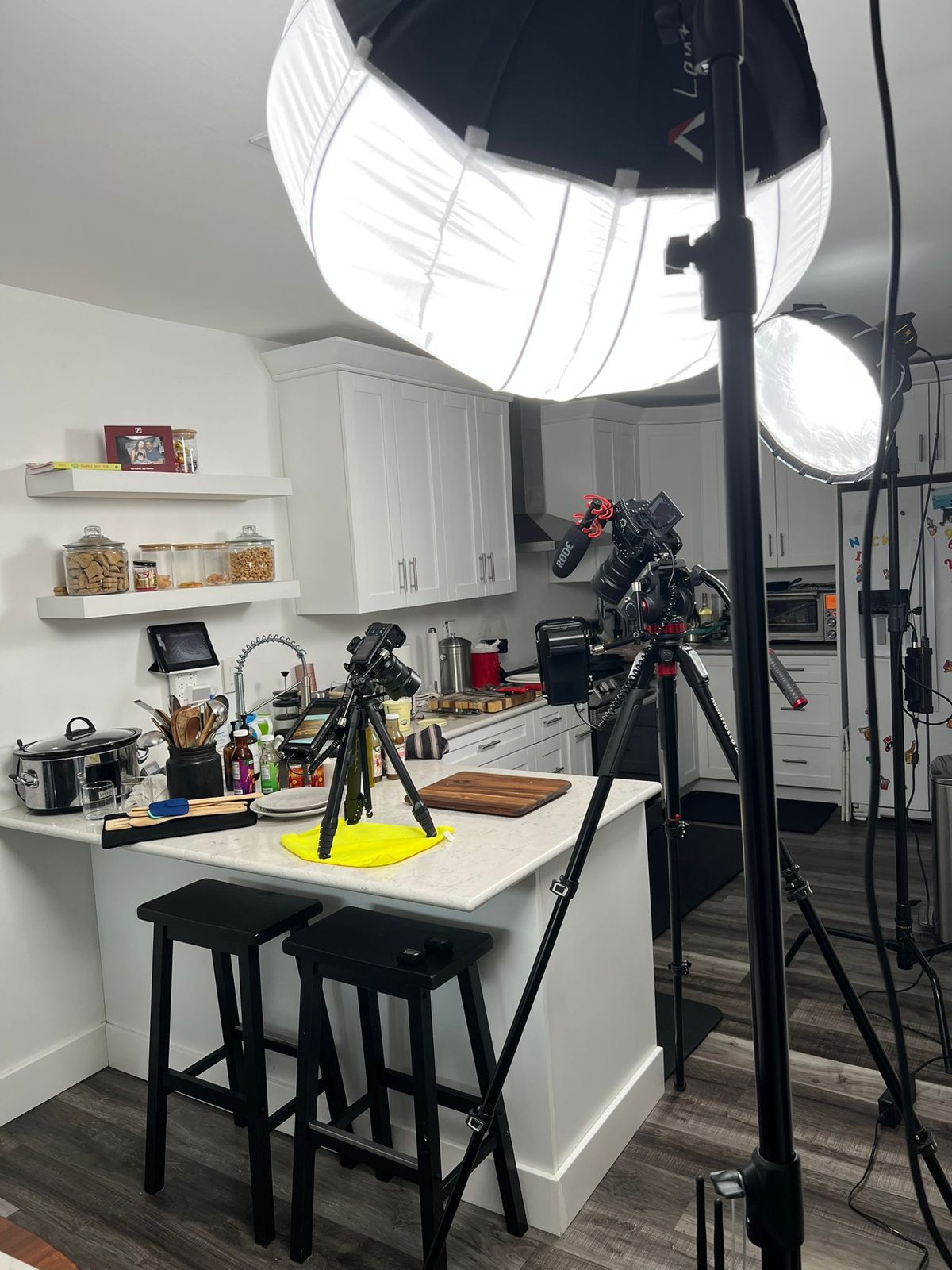 Parabolic light set up inside a restaurant