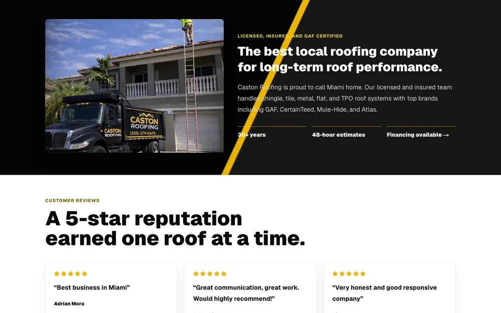 Website we designed and built for Caston Roofing