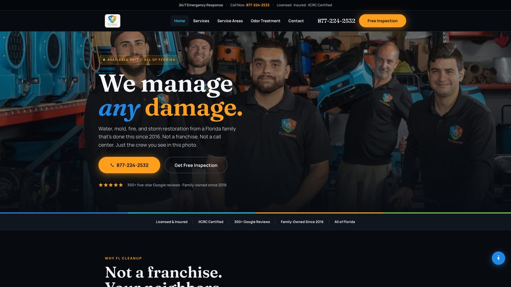 Website we designed and built for FL Cleanup, Water & Mold Restoration