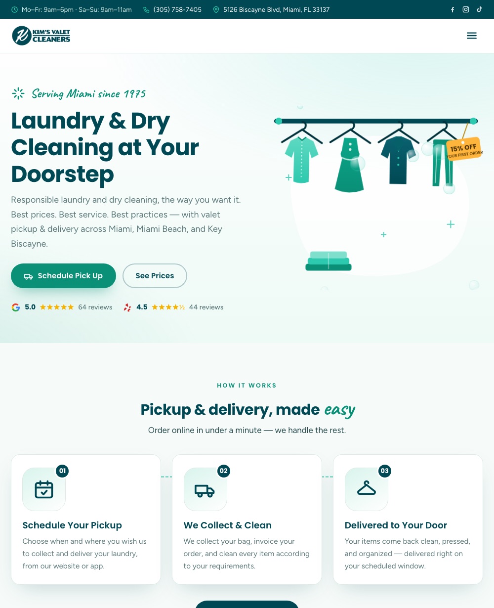 Website we designed and built for Kim's Valet Cleaners, Dry Cleaning & Delivery