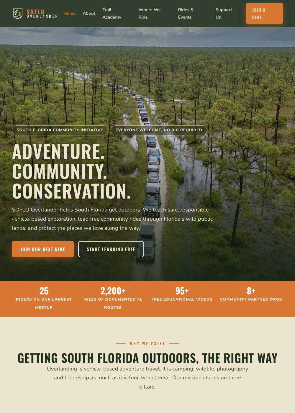 Website we designed and built for SOFLO Overlander, Outdoor Community