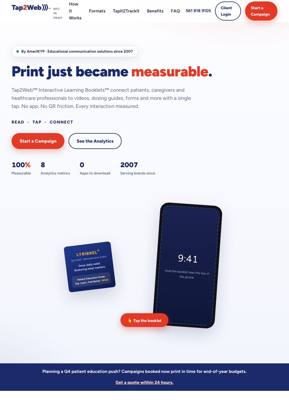 Website we designed and built for Tap2Web, NFC Print Technology