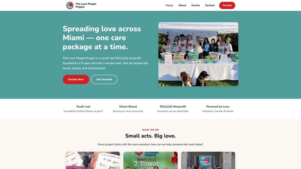 Website we designed and built for The Love People Project, Miami Nonprofit