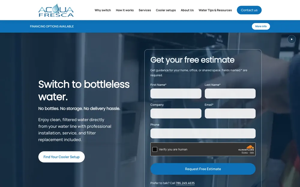 Sitio web de Acqua Fresca, diseñado y construido por ThatsKrispy