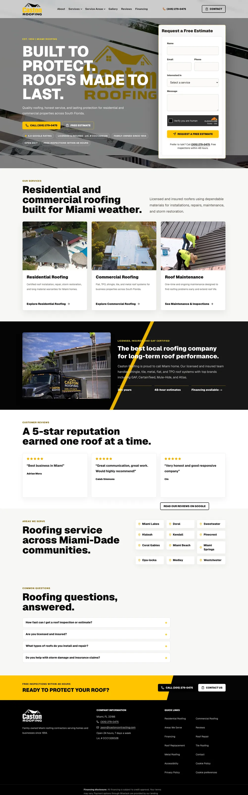 Sitio web que diseñamos y construimos para Caston Roofing