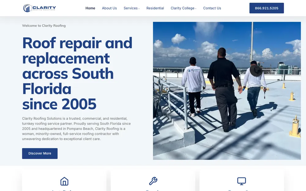 The Clarity Roofing website, built and shot by our team