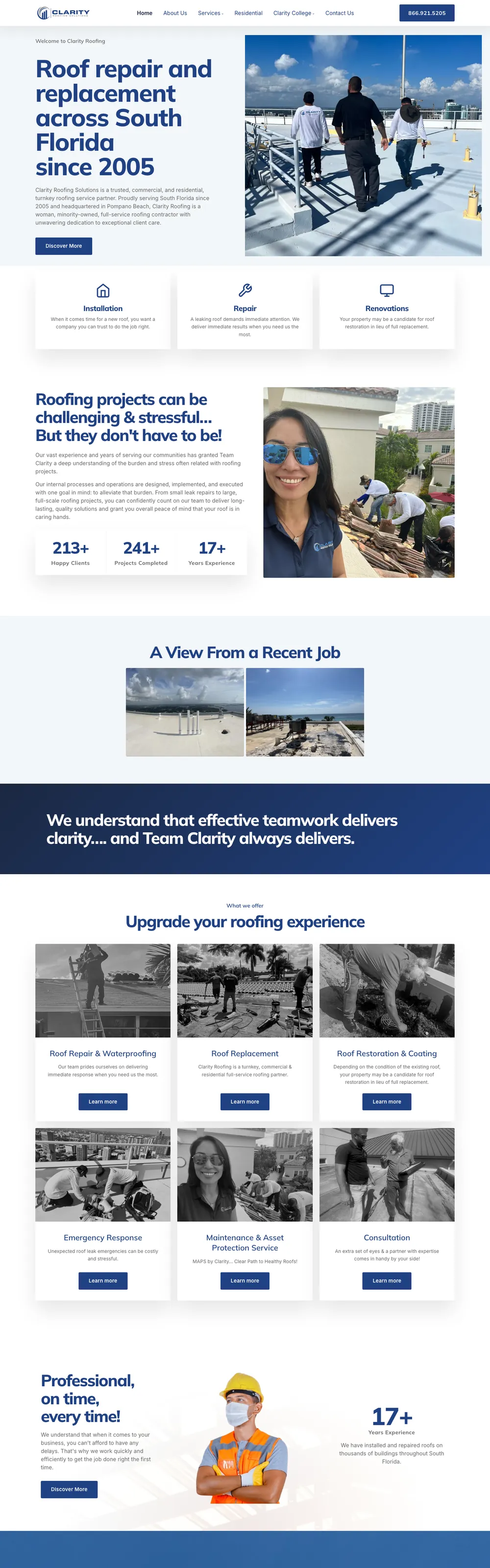 Sitio web que diseñamos y construimos para Clarity Roofing