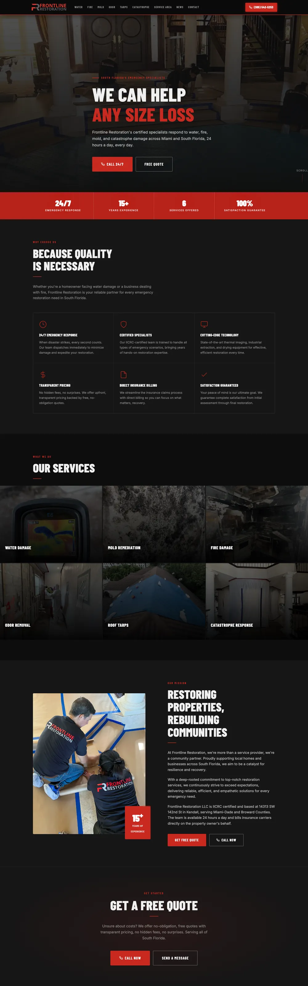Sitio web que diseñamos y construimos para Frontline Restoration