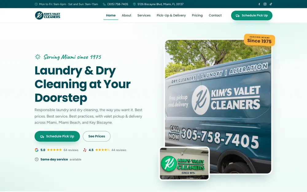 Website we designed and built for Kim's Valet Cleaners