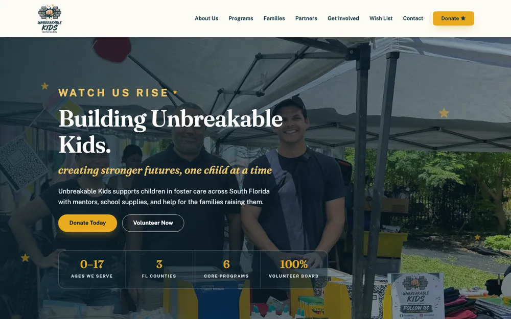 Website we designed and built for Unbreakable Kids