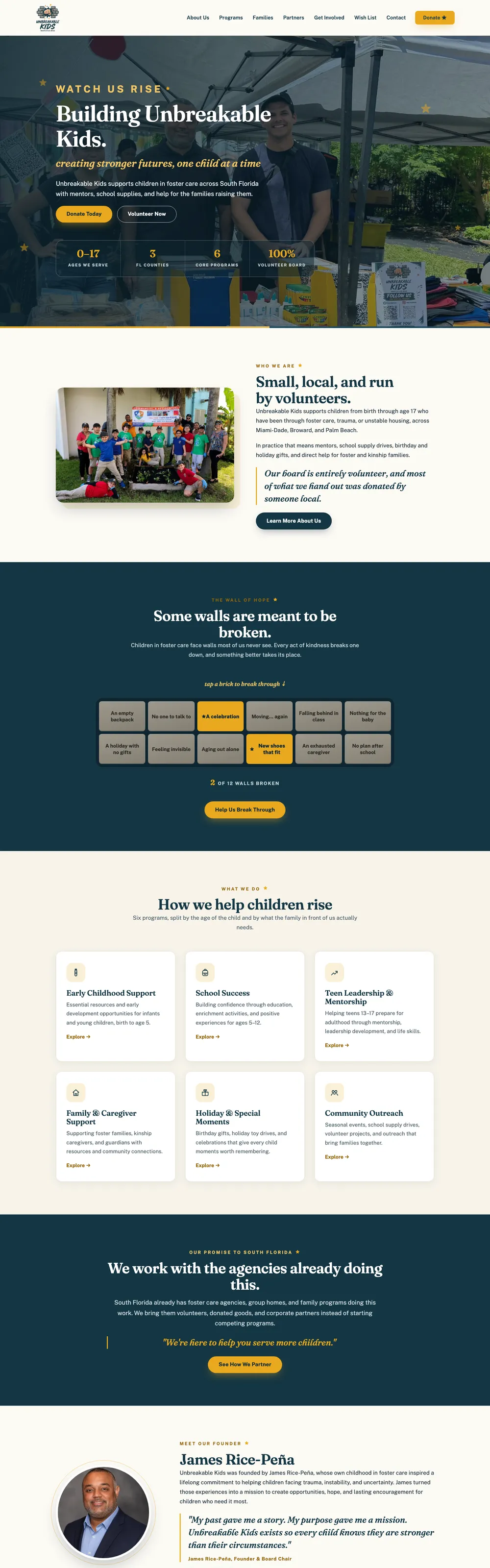 Sitio web que diseñamos y construimos para Unbreakable Kids, muy pronto