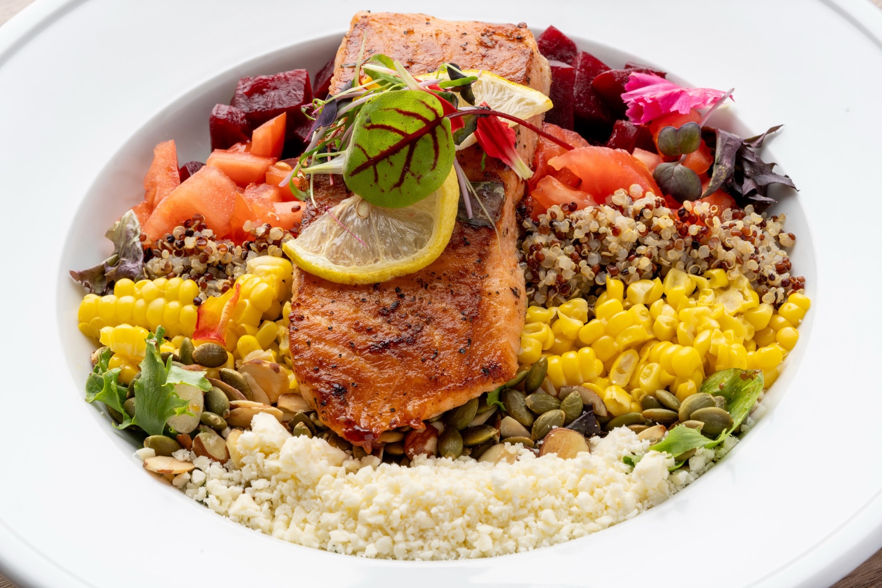 Salmon entree food photography